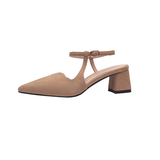 Italy Corso Venezia~ Versatile and Simple Open-Back Roman Sandals with Pointed Toe, Chunky Heel, and High Heels for Women