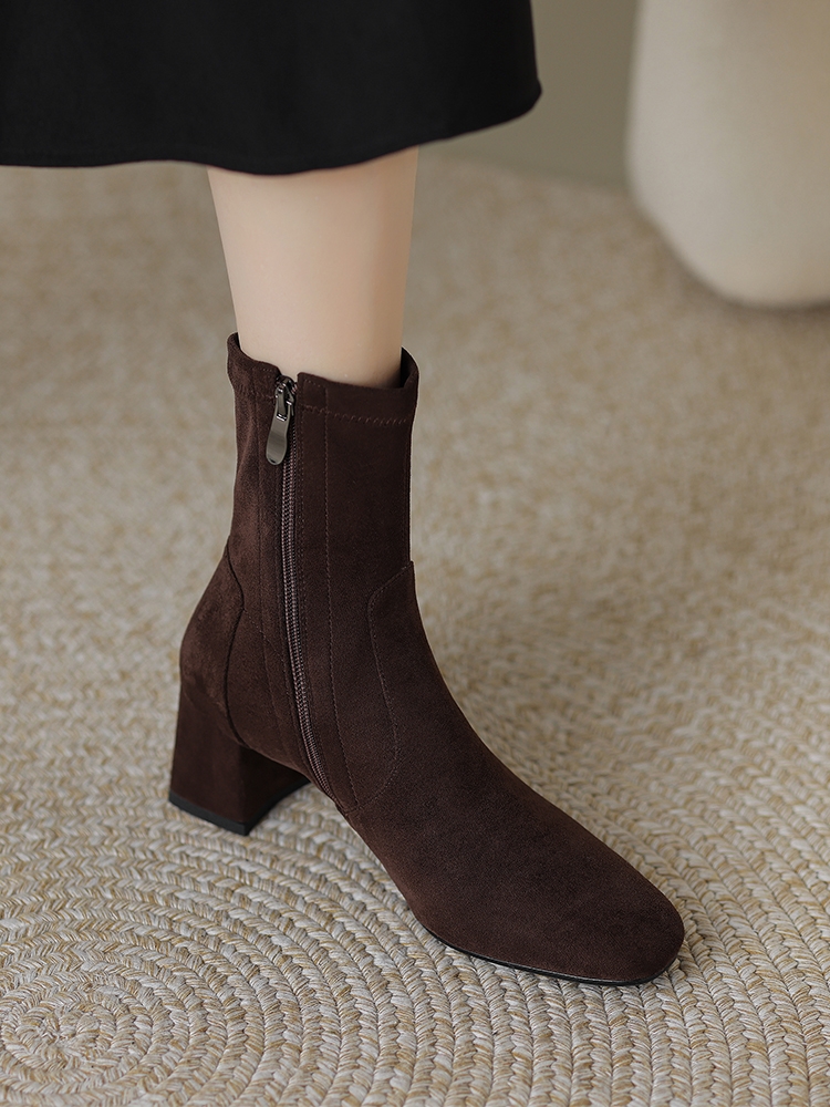 Italian Corso Venezia suede elastic skinny boots woman 2023 autumn winter new conspicuble short boots-Taobao