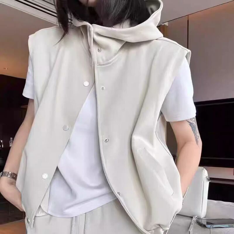 Fengqing Impression 775 Genuine 100% Cotton 2026 Spring New Fashion Versatile Hooded Sleeveless Vest Jacket