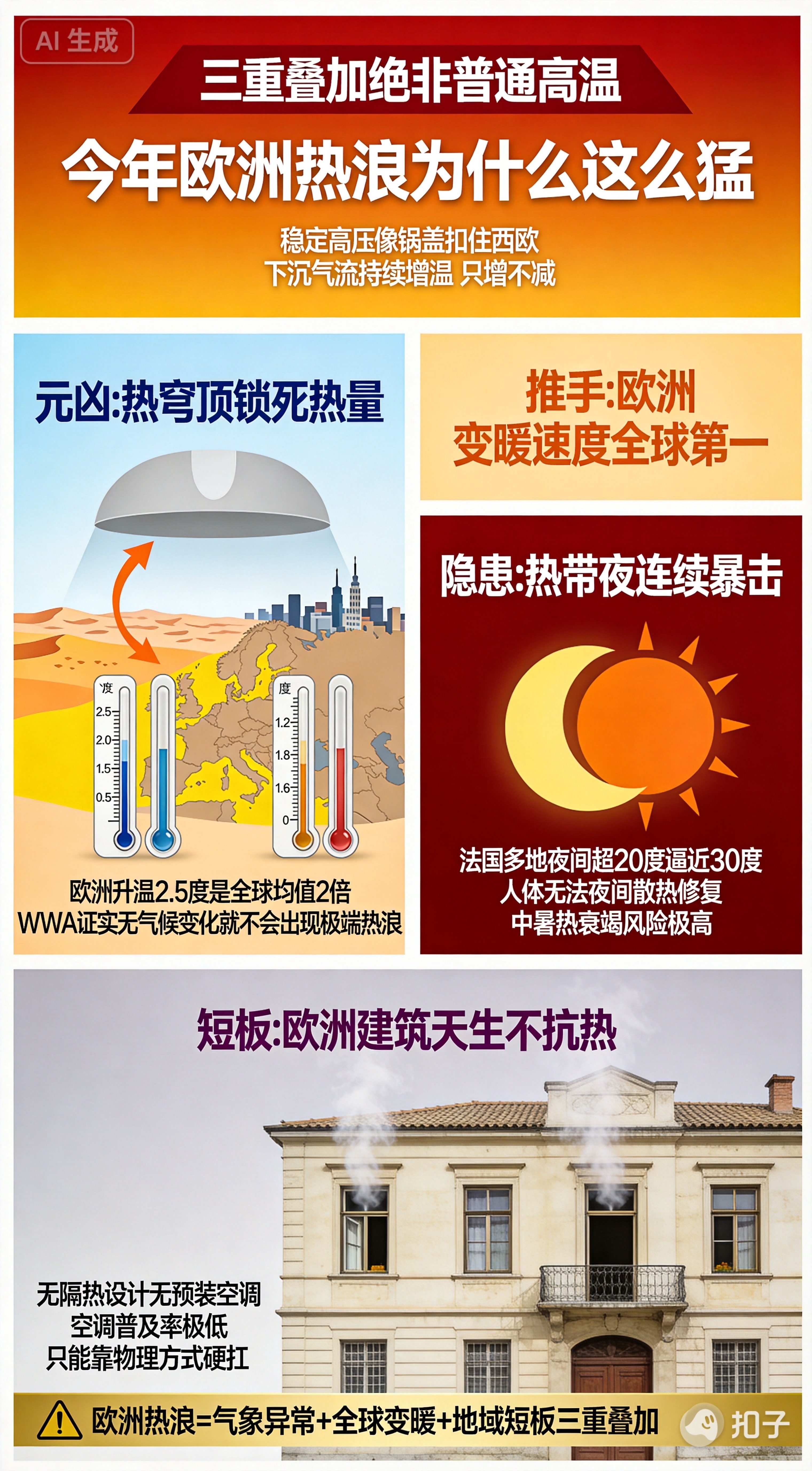 法国留学生抱冰瓶抗高温!欧洲热浪成因、海外极端天气自救指南
