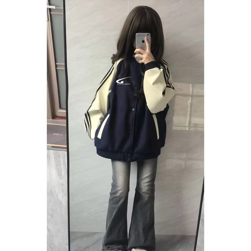 College Style Baseball Uniform Short Jacket for Girls, Older Children's Clothing, Junior High School Students' Fleece-Lined and Thickened Patchwork Jacket Top College Style Baseball Uniform Short Jacket for Girls, Older Children's Clothing, Junior High School Students' Fleece-Lined and Thickened Patchwork Jacket Top