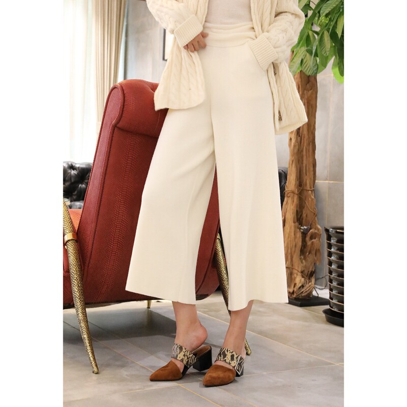 PENNYPENG 香草冰激凌色 四平针羊毛阔腿八分裤  S09002特