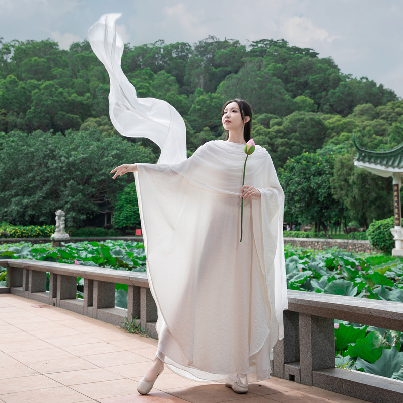 【Zen Feather】Shawl-Style Zen Dance Robe, Loose-Fitting, Zen-Inspired, Ethereal and Flowing Dress, Singing Bowl Therapist Clothing