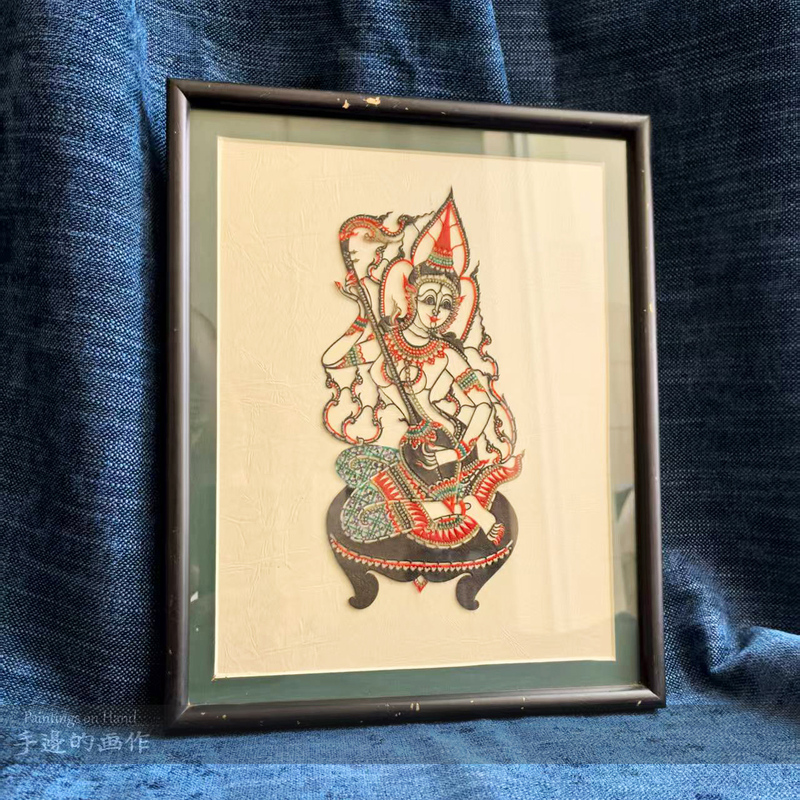 Asian Thai Original Mythological Character Leather Carving Shadow Puppet, Southeast Asian Style Original Frame, Square Soft Decor Hanging Painting Asian Thai Original Mythological Character Leather Carving Shadow Puppet, Southeast Asian Style Original Frame, Square Soft Decor Hanging Painting