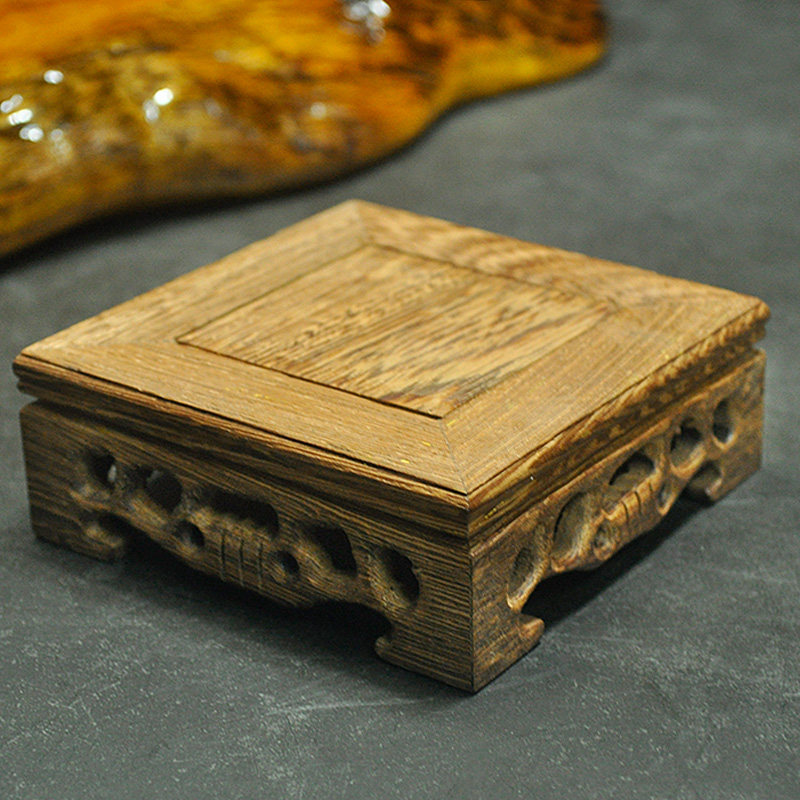 Incense burner base ornaments incense teapot vase strange stone jewelry jade bracelet antique solid wood square chicken wing base