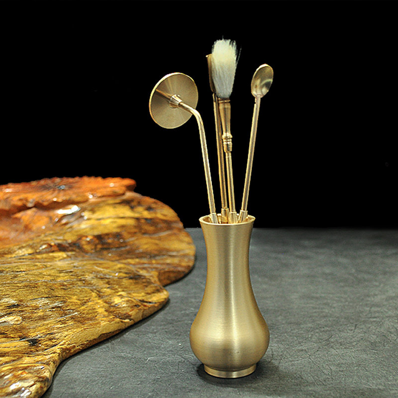 Pure Bronze Parsley Bottle Containing Bottle of Small Aroma Powder Jar of Fragrant Powder Box Seven Pieces Kit Tool Suit Small Flower Inserts Vases