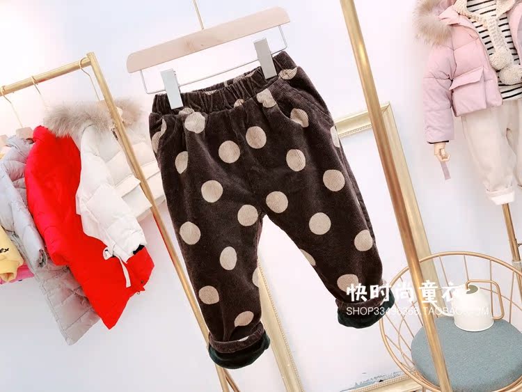 Quần áo trẻ em 2018 mùa đông mới cho bé gái thời trang quần nhung kẻ sọc cộng với quần nhung dày ấm áp quan dai cho be