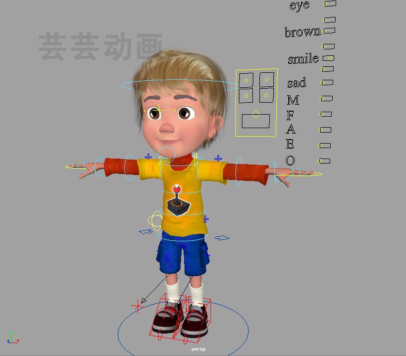 maya cartoon little boy model contains bone binding expression can be animated