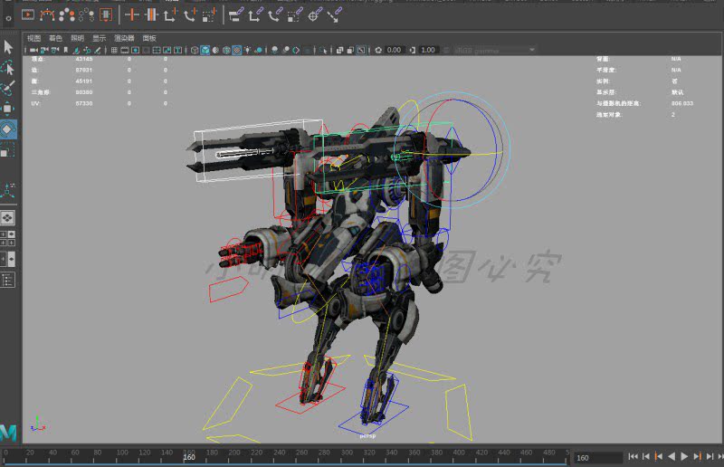 maya robot model source files with skeletal binding can be animated