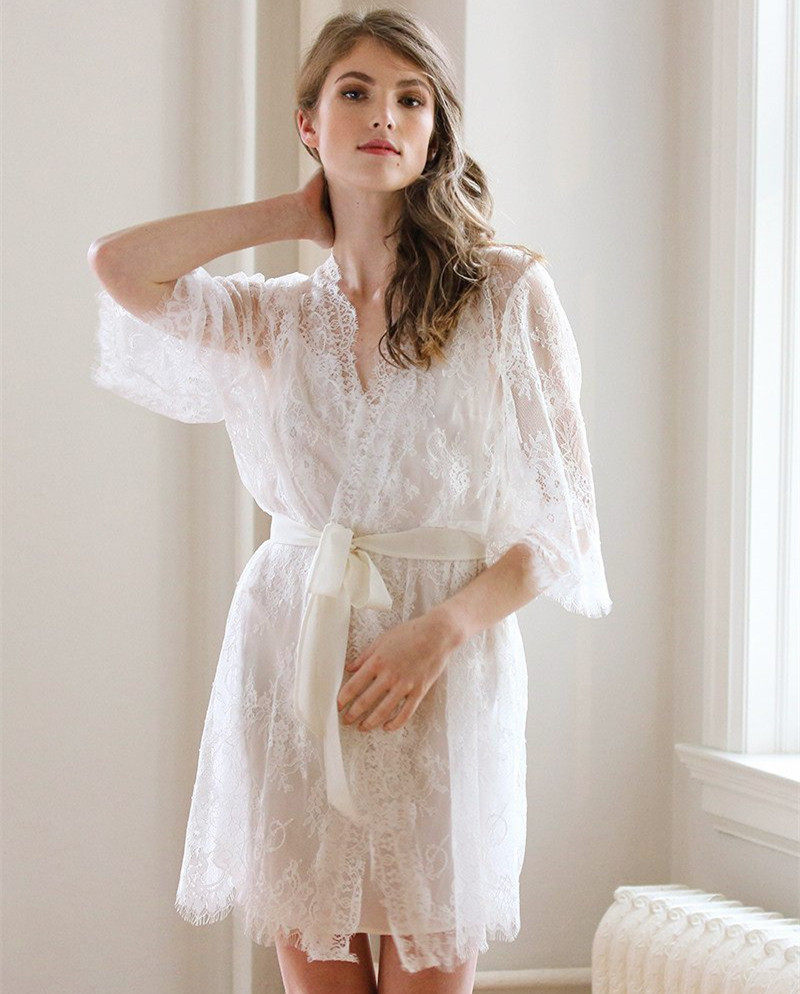 Flora French white double-layer lace morning gown bride wedding wedding sexy makeup photo set two-piece set