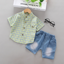 Boys summer suit 2020 new fashion baby foreign style Korean version of childrens fashion children handsome summer short-sleeved cotton