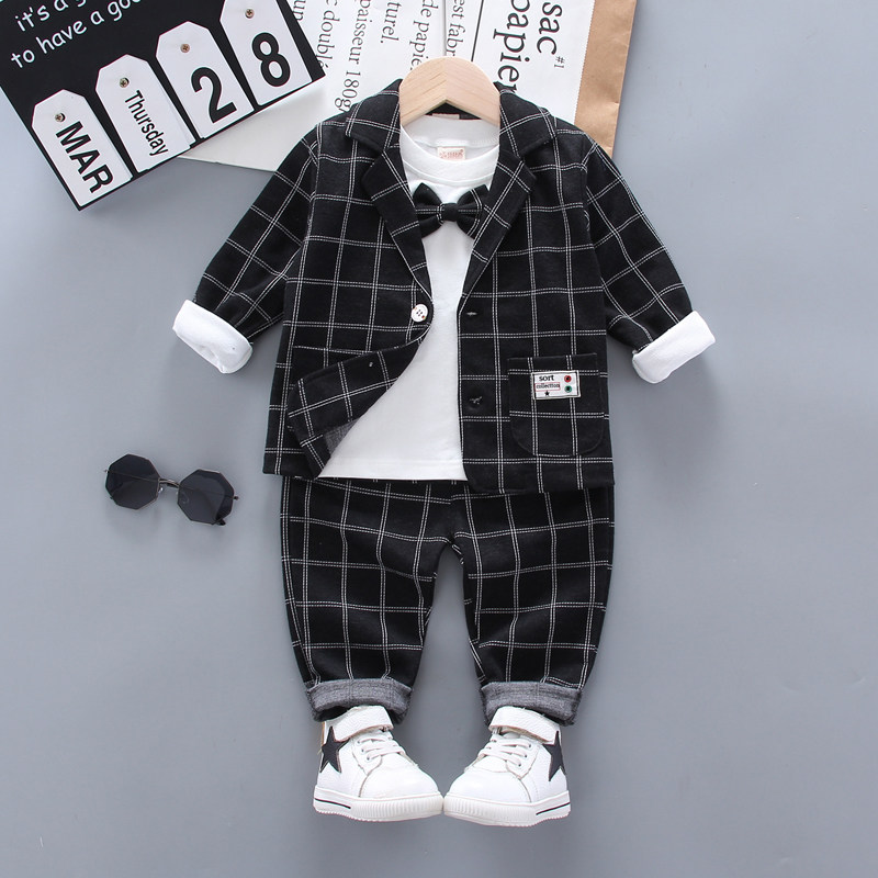 Little boy toddler suit three-piece suit 1-4 years old spring and autumn new trendy 3 infant children's clothes British dress 0