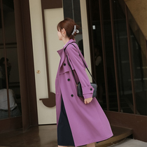 Juku Purple Windcoat Jacket Woman 2021 Chunqiu Bo Autumn Slim Yinglun Wind Double Row Button Design Sensation Slim and Long Big Coat