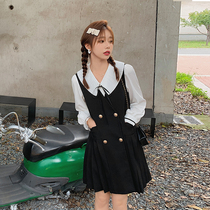 Jubentresses Dress Suit Womens Autumn 2021 Black Design Sense Slime Back Strap Dress Dolls Collar Shirts Two Sets