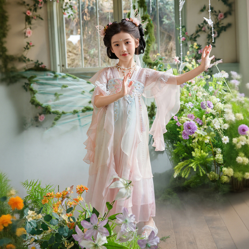 Hanfu for Girls, 2026 Summer New Style, Ancient Style Fairy Princess Dress, Children's Floral Embroidery National Style Dress, Traditional Costume