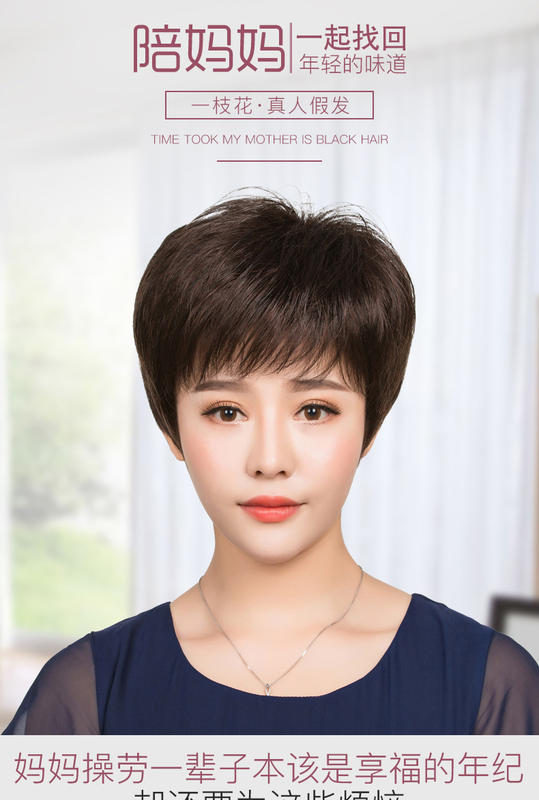 Wig Female Short Hair Middle Aged And Elderly Send Mother Real