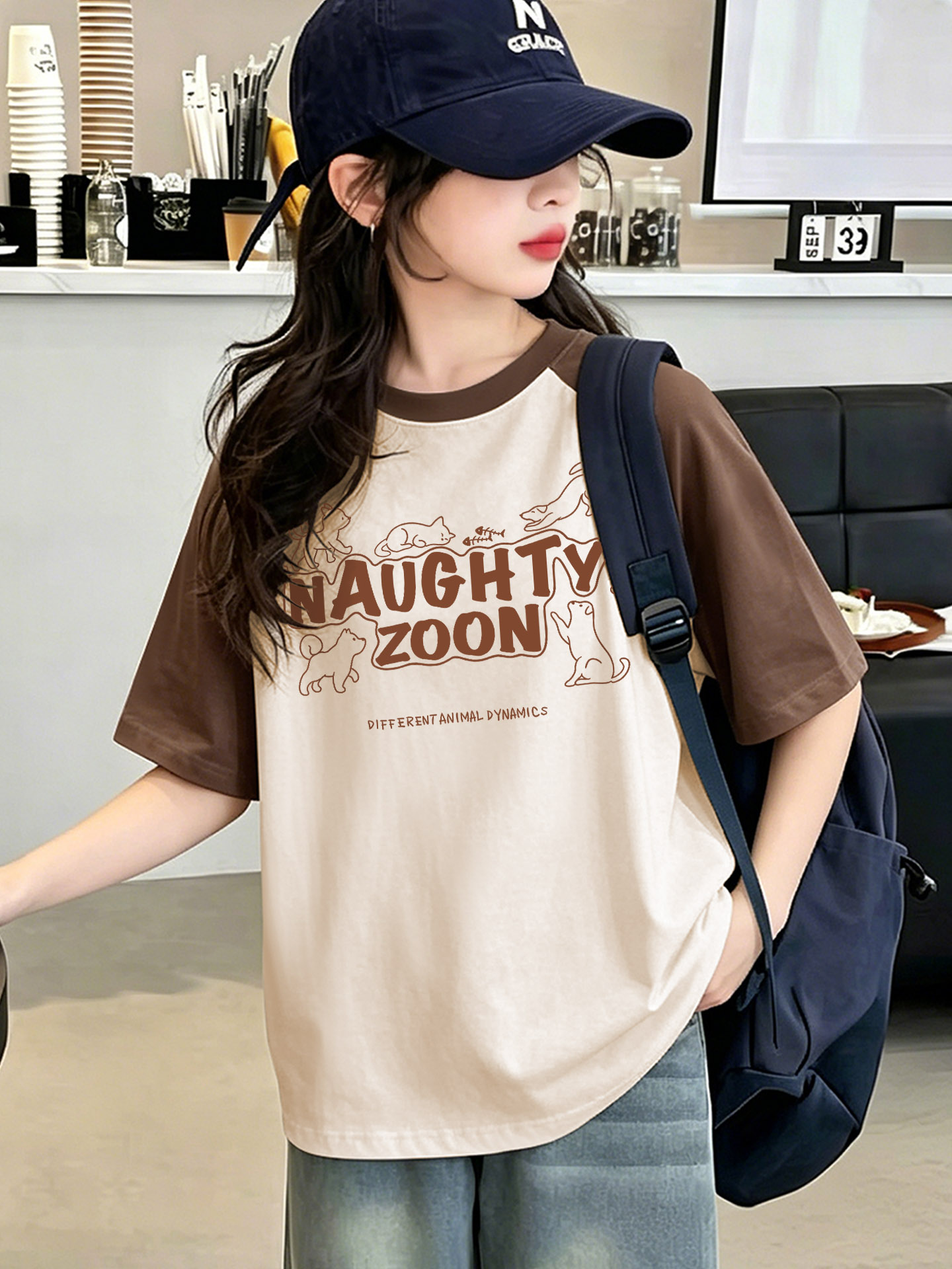 Little Girl's Short-Sleeved T-Shirt, Girls' Summer Round-Neck Pure Cotton Top, Children's Summer Color-Blocked Thin T-Shirt
