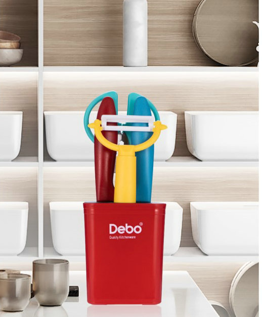 Debo stainless steel kitchen gadgets five-piece set multi-function scissors melon planer fruit knife with base gift