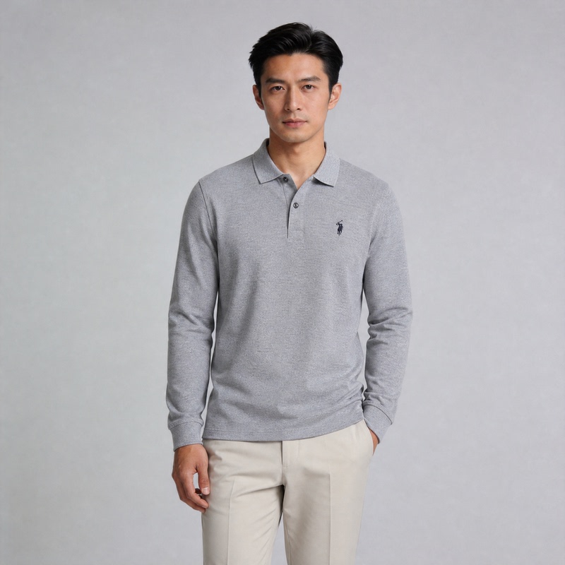 Spring and Autumn Men's Long-Sleeved Polo Shirt 100% Pure Cotton Pique Mesh Horse Logo Embroidered Lapel Business Casual T-Shirt for Men Spring and Autumn Men's Long-Sleeved Polo Shirt 100% Pure Cotton Pique Mesh Horse Logo Embroidered Lapel Business Casual T-Shirt for Men
