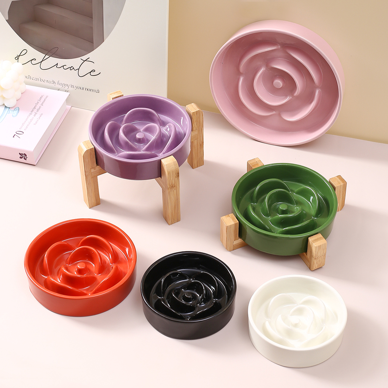Mia Pet Cat Bowl and Dog Bowl, Petal-Shaped Ceramic Slow Feeder Bowl, Anti-Choke Dog Food Bowl, Prevents Black Chin, Cat Slow Feeder Bowl