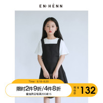  ENHENN childrens clothing girls summer black dress childrens summer female strap dress Korean summer Western style