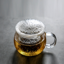Nine artisan hammered grain glass tea cup with liner mark cup with filter office cup thickened heat resistant water glass