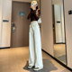 White straight jeans women's 2023 summer new all-match wide-leg pants small nine-point raw edge mopping pants