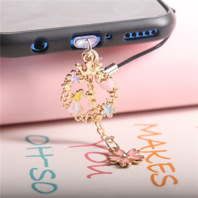 Cute Alice Flowers Unibody Mobile Phone Universal Dust Plug Headphone Hole Charging outlet Choke Plug Couple for boys and girls
