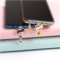 Fish Spurs kittens bell-bell universal phone headphone hole anti-dust plug charging mouth plug male girl couple pendants