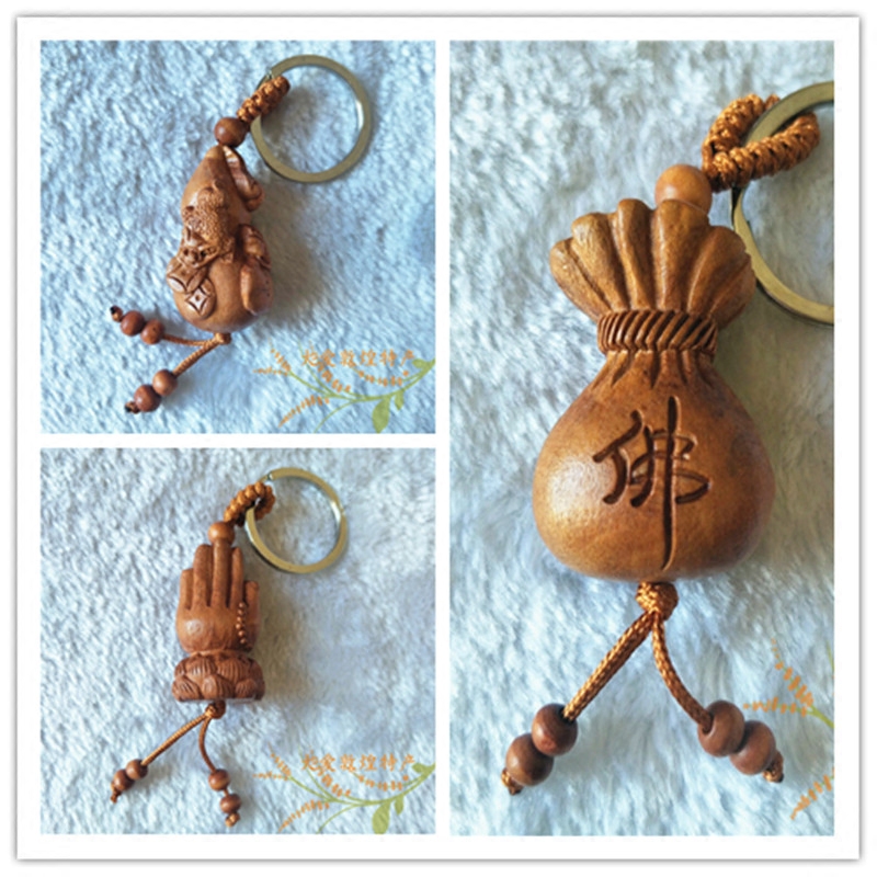 Dun Huang Characteristics Wen Innovative Elements Huyang Wood Carved Wood Engraved Key Buckle Engraving Stamp Material Pendant Tourism Souvenir