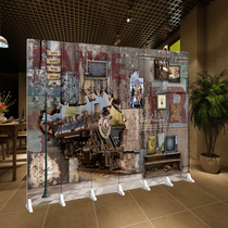 Screen partition European style train pattern living room office Hotel folding mobile simple folding folding screen can be customized