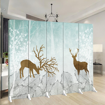 Nordic screen folding mobile restaurant partition wall living room decoration folding screen solid wood Elk Blue accept customization