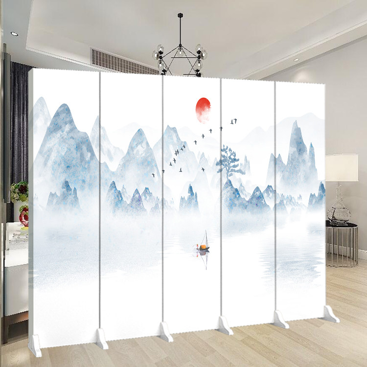 New Chinese landscape painting Bathrooms Living room Bedroom Partition Screen Folding Foldable Removable Waterproof Cloth Push-and-pull Flex Screen