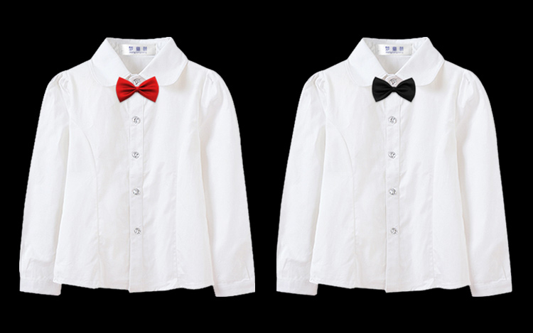 Cô gái áo trắng dài tay cotton mùa xuân và mùa thu lớn trẻ em học sinh chạm đáy áo đồng phục trang phục áo trẻ em trắng quần áo trẻ em hàn quốc