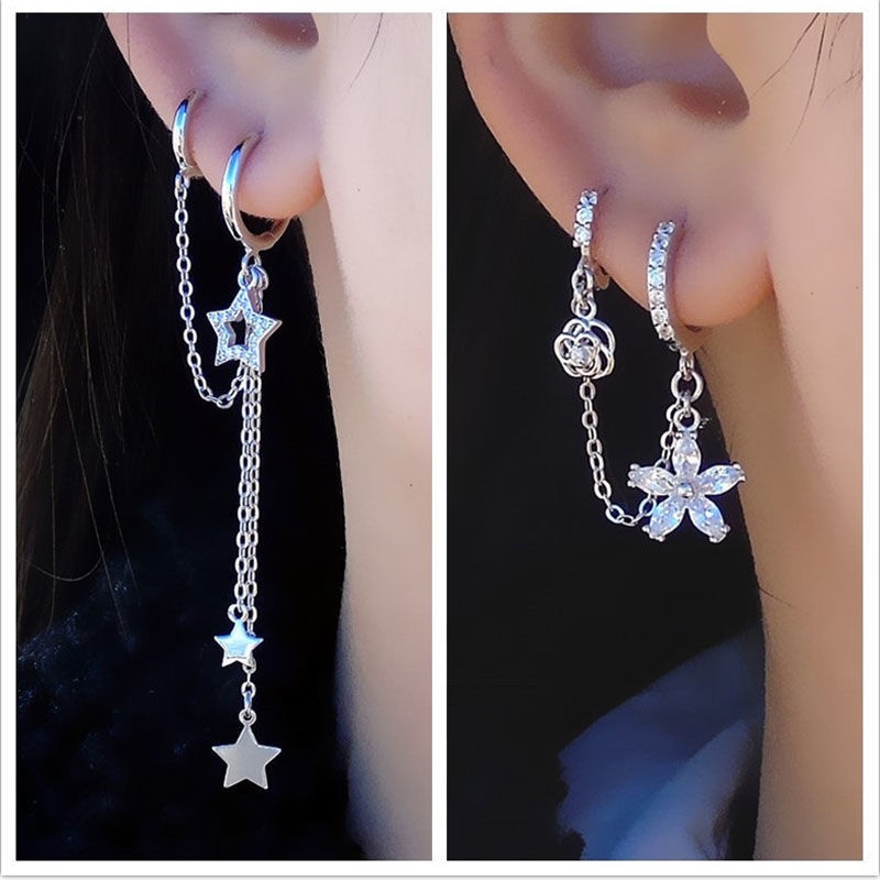 Ear Needles 2022 New Tide Women's Three-Ear Dongle Earrings Earrings Earring Earrings One-piece Fit Fashion