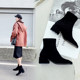 Internet celebrity short boots for women 2023 autumn and winter new style thick heel square toe elastic socks boots medium heel square heel plus velvet black slim boots