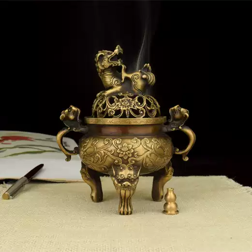 黃銅鑄造仿古薰香爐 大明宣德獅子爐 居家復古香薰爐-Taobao-Tmall