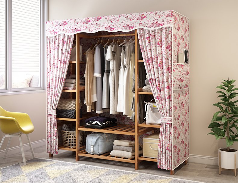 Đơn giản tủ quần áo hiện đại nhỏ gọn nhà tấm gỗ gỗ canvas tiết kiệm và tiết kiệm không gian lắp ráp tủ quần áo tre - Buồng tủ nhựa cánh lùa
