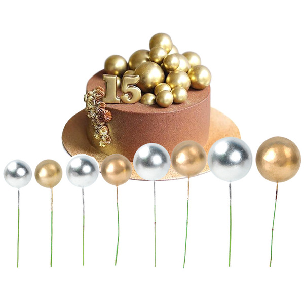 Golden Ball Silver Ball Cake Decoration Card Golden Balloon Birthday Party Dessert Bar Decoration Baking Accessories