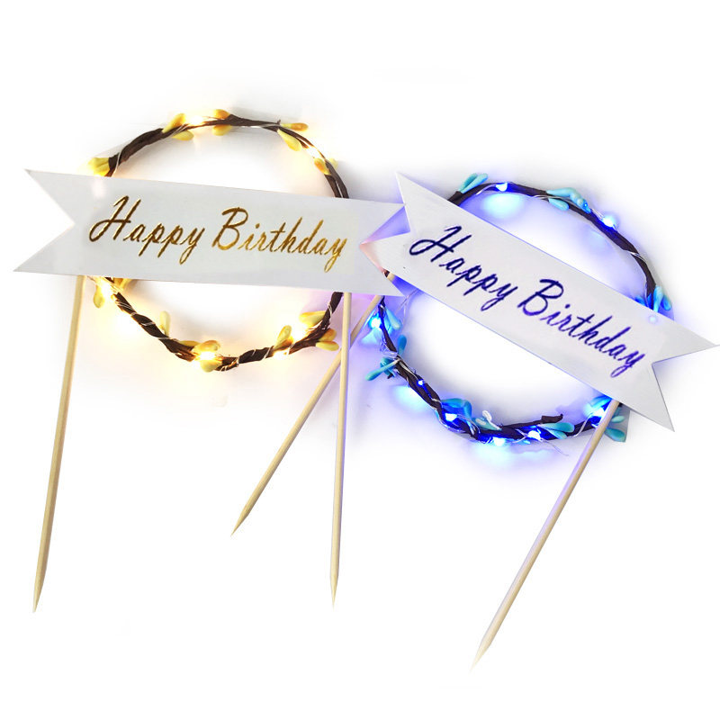 Beautiful vines LED lights Cake decoration plug-in card garland bronzing banner Birthday well supplies plug-in flag plug-in