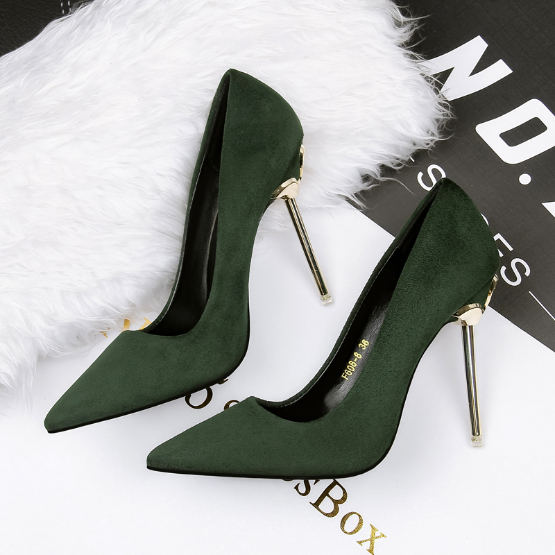 High-heeled shoes ins fairy net red 2021 new pointed-toe professional stiletto high-heeled temperament French single shoes women's green