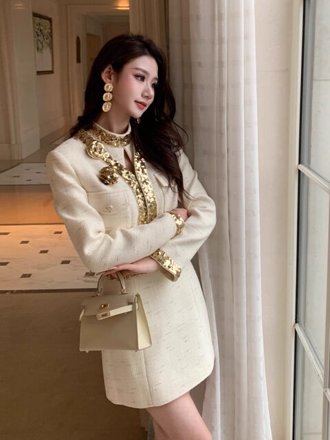 Hollin Rich Girl Style Dress Set for Women, Spring and Autumn 2025 New Model, Light Luxury and High-End Two-Piece Set