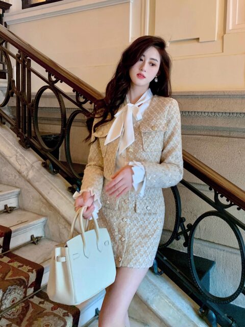 Hollinna French Socialite Style Tweed Suit Skirt for Women, Spring and Autumn 2025 New Fashion High-End Two-Piece Set