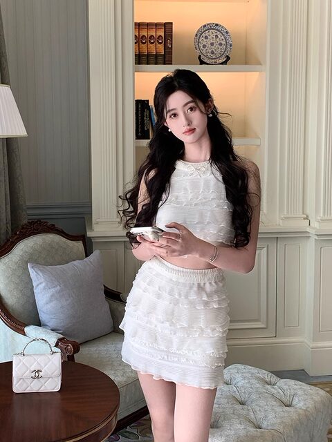 Hollinna[Cheese Ice Cream]Skirt Set for Women, Summer Design, Niche, High-End, Thin Two-Piece Set