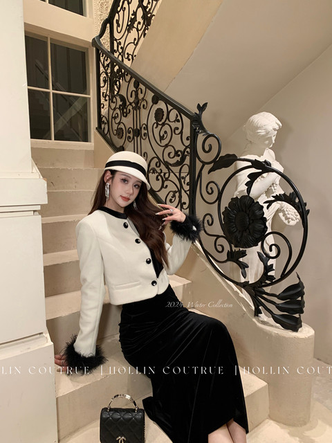 Hollinna Fox Fur Short Woolen Coat for Women, Autumn and Winter 2025 New Style, Chanel-Inspired Light Luxury, High-End Socialite Style