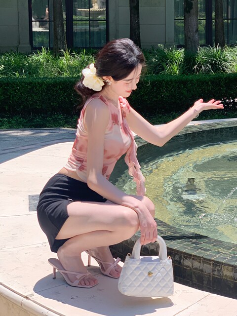 Hollinna Spandex Mesh Floral Sleeveless T-Shirt Women's Summer Thin Breathable Design Pastoral Style Short Top