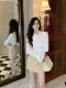 Hollin Bow Elegant Romantic French Satin White Shirt for Women Spring & Fall Bottoming V Neck Long-Sleeved Top for Women