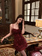 Hollinna Burgundy Suspender Dress 2025 Autumn and Winter New Sexy Ladylike Style Sequined Banquet Dress