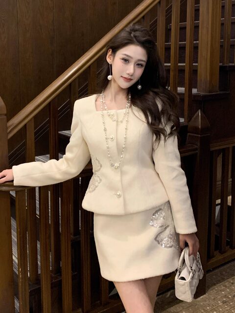 Hollinna New Chinoiserie Woolen Suit Skirt for Women Autumn and Winter 2025 New Elegant and High-End Two-Piece Set