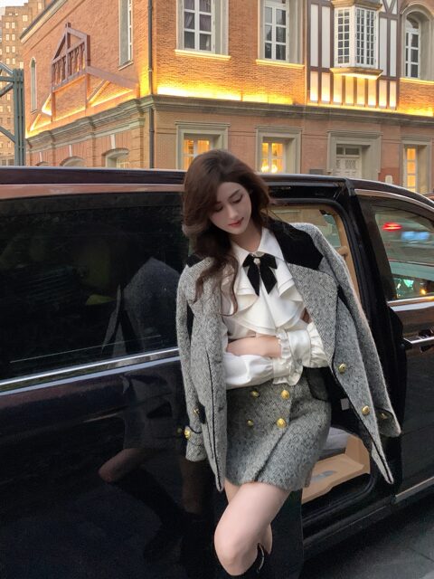 Hollinna Tweed-Style Suit Dress for Women, 2025 Autumn and Winter Collection, Complete Set for Petite Figures, High-End Two-Piece Set